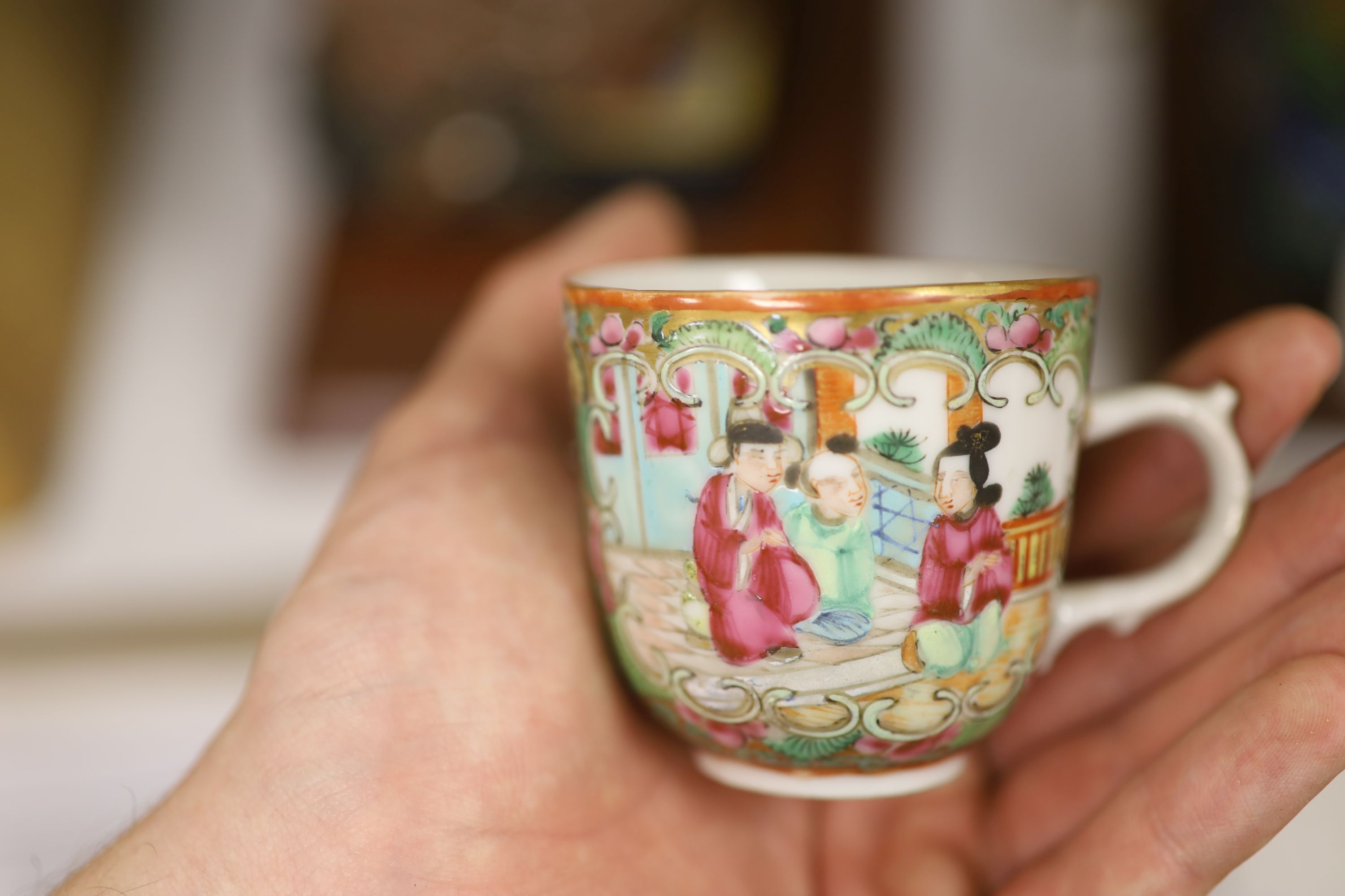 A 19th century Chinese famille rose five piece porcelain tea set